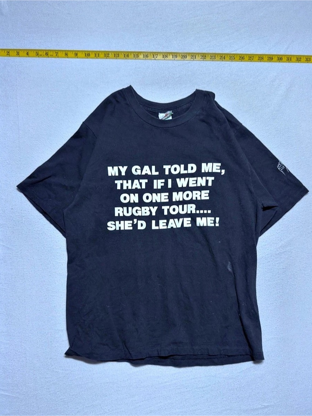 1980s Natural Graphic Cotton rugby Tee Black Size Large single stitch